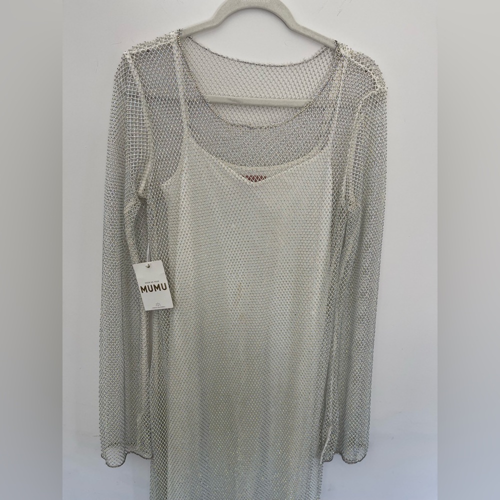NWT Show Me Your Mumu Iconic Maxi Dress size Large with slip rhinestone white - Picture 6 of 12